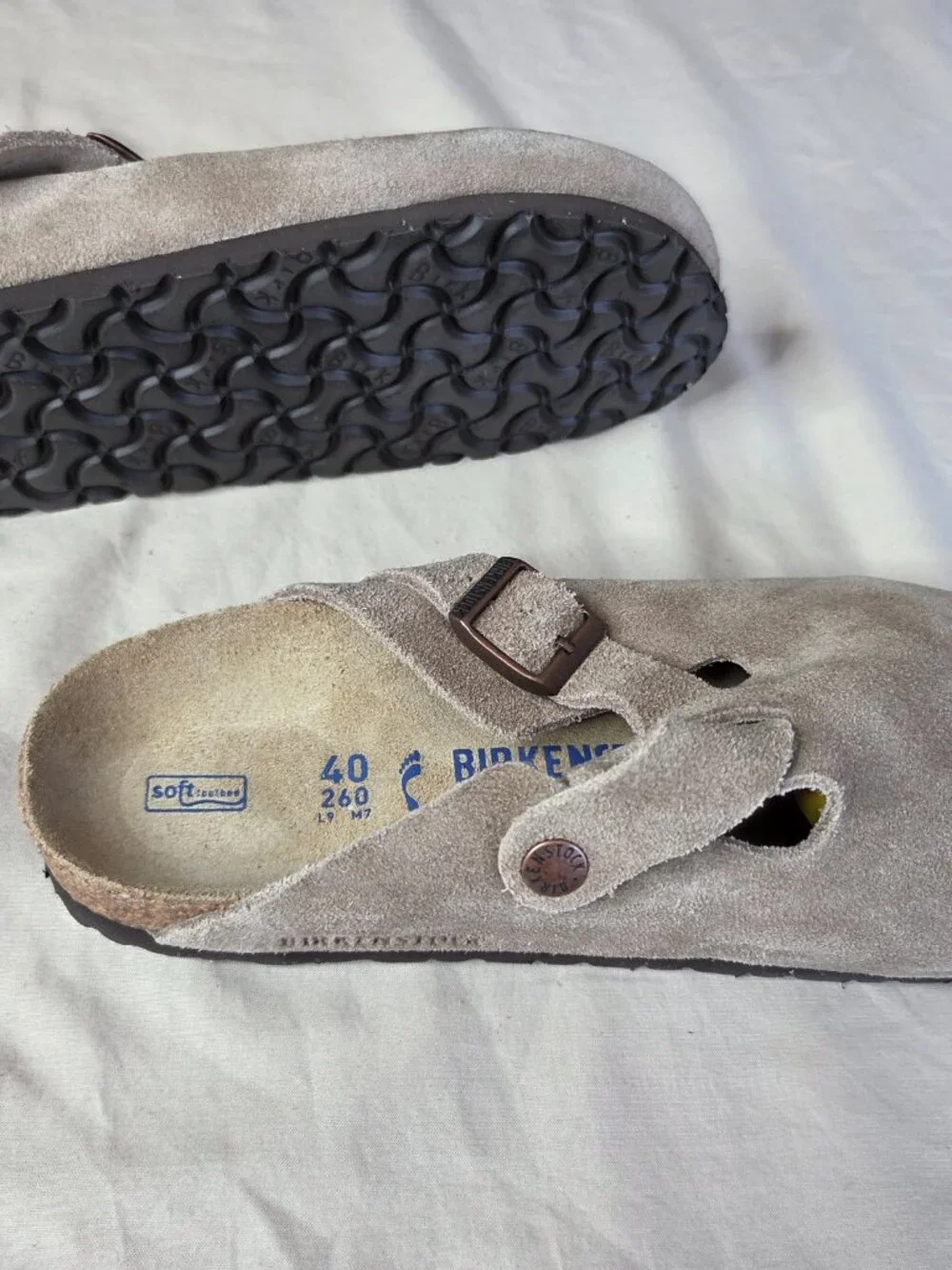 Birkenstock - Women's  Boston Clogs Taupe Suede Size 40 - Picture 8 of 13
